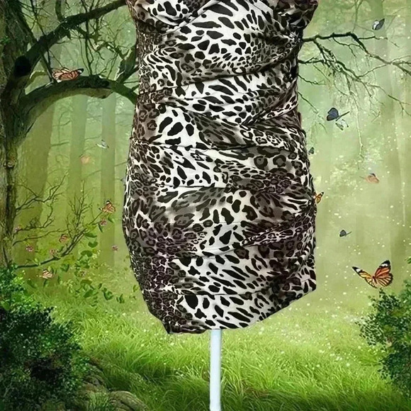 Y2k 90s Cheetah Print Bodycon Mini Dress Size L By Wet Seal - Picture 3 of 7